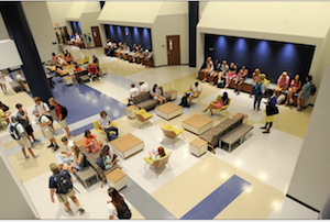 The lobby of Lamar Hall, home of the Department of Sociology and Anthropology and the Center for Population Studies.