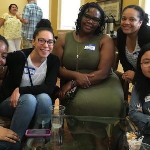 Participants in the Summer Course on Grant Writing in the Social, Behavioral and Economic Sciences gather to socialize and discuss one another’s work. The group includes (from left) Nicole Jones, of the University of Missouri; Jessica Kizer, Pitzer College; ReAnna Roby, Michigan State University; Stacey Greene, Rutgers University, and Zhiying Ma, University of Michigan.