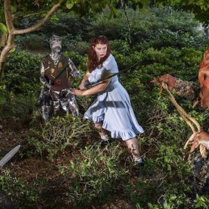 UM senior Sydney Hanson (center) stars as Agnes, a woman who enters an imaginary world of dragons and other creatures to learn more about her late sister, in ‘She Kills Monsters,’ which opens Friday (Sept. 28) as the first production of the Department of Theatre and Film’s 2018-19 season. Photo by Thomas Graning/