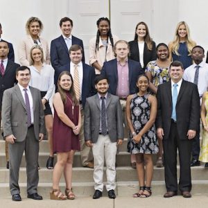 The University of Mississippi’s McLean Institute for Public Service and Community Engagement welcomed a new group of outstanding students from around the globe this fall, representing majors from across the university. First row from left, Albert Nylander, Hannah Newbold, Navodit Paudel, Kristina Fields, J.R. Love, Laura Martin; second row from left, Michael Mott, Allison Borst, Zachary Pugh, Joshua Baker, Kendall Walker, Curtis Hill; third row from left, Bryce Williams, Elena Bauer, Adam Franco, Arielle Rogers, Virginia Parkinson, Anna Katherine Burress, Ashley Bowen.
