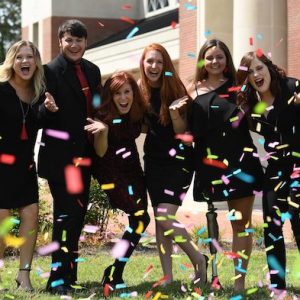 The Living Music Resource team for 2018-19 includes (from left) Carley Wilemon, a junior music education student; Jesse Gibens, a junior Honors College student majoring in trumpet performance; Nancy Maria Balach, associate professor of music and LMR artistic director; Ava Street, a junior Honors College student majoring in music education; Haley Tyrrell, a sophomore music education student; and Caitlin Richardson, a master’s student in vocal performance. Photo by Kevin Bain