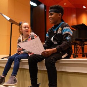 Rebecca Cohen and Darrick Stribling Jr. banter during their audition for Thacker Jr. They are among the hosts for this year’s show, which airs live from Nutt Auditorium at 6 p.m. Saturday.