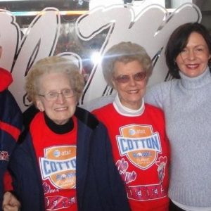 The late Cora Mitchell (second from left) is surrounded by friends and family at an Ole Miss football game: (from left) son Lance Mitchell, the donor, sister-in-law Helen Thomasson, family friend Marion Brown and niece Pat Thomasson.