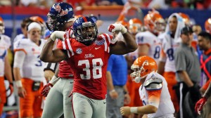 D.T. Shackelford during the University of Mississippi vs Boise State 2014 Chick-Fil-A Kickoff Game at the Georgia Dome in Atlanta, GA.