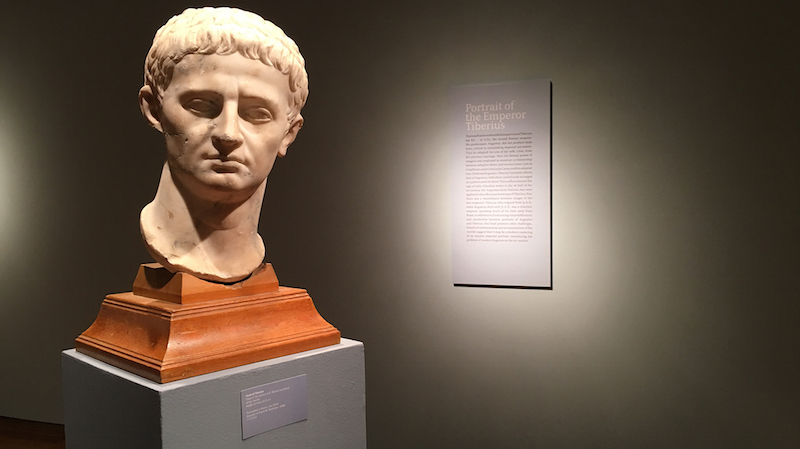 ‘Gods and Men’ features artifacts from the UM Museum’s David M. Robinson permanent collection, such as this bust of Emperor Tiberius.