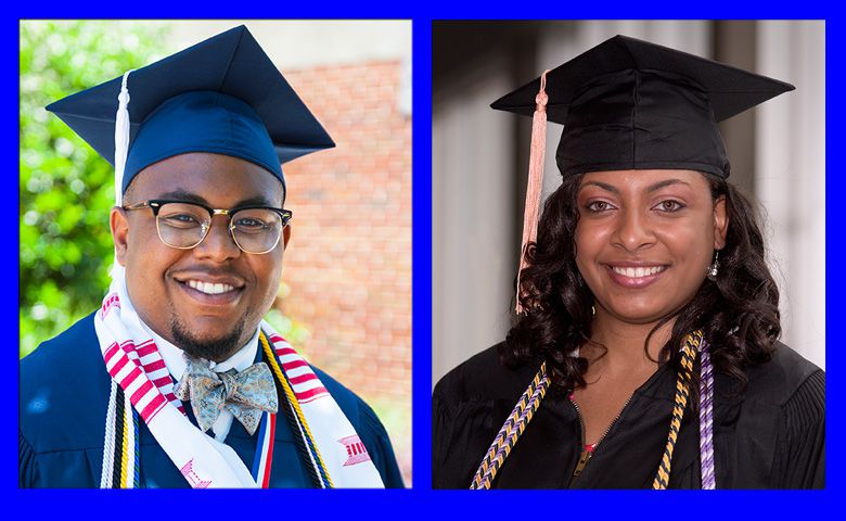 Logan Wilson and Davelin Woodard at their respective commencements.