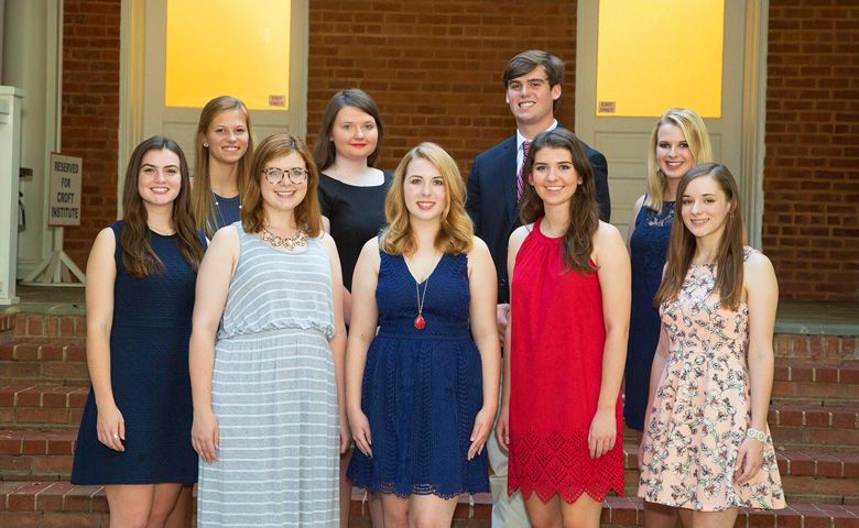 The Croft Institute for International Studies welcomes scholars (Back Row left to right): Kylie Bring, Cristina Pendergrast, Joey Baker, (Front Row left to right): Emma Rice, Lauren Newman, Summer Caraway, Jessica Flynn and Olivia George