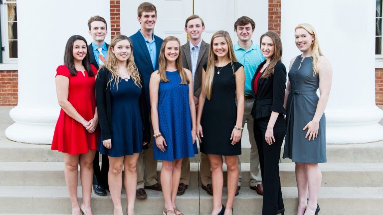Among the 2017 recipients of the Stamps Scholarship at the University of Mississippi are (from left) Anna Daniels, James Asbill, Michaela Watson, R.G. Pickering, Nikki Sullivan, Ben Bradford, Sally Boswell, Tom Fowlkes, Summer Jefferson and Eveanne Eason. Photo by Bill Dabney