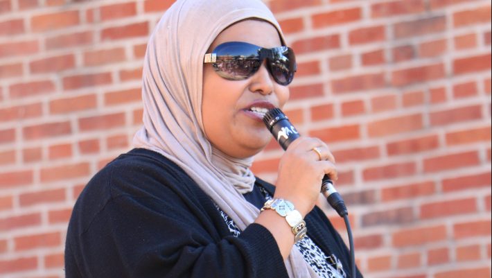Asmaaa Taha speaks at the Meet Your Muslim Neighbors event held on the Square last month.