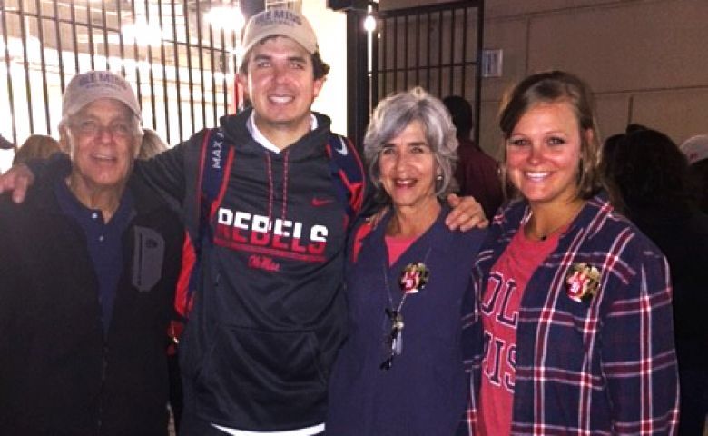  Randy Noble (left) enjoys the 2016 Ole Miss vs. Texas A&M football game with son Nathan, wife Jeana and daughter Rachel.