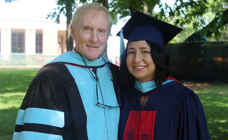 Jessica Muñoz (right), a 2018 graduate of the University of Mississippi, is the third recipient of the Andrew P. Mullins Jr. (left) Mississippi Teacher Corps Alumni Scholarship.