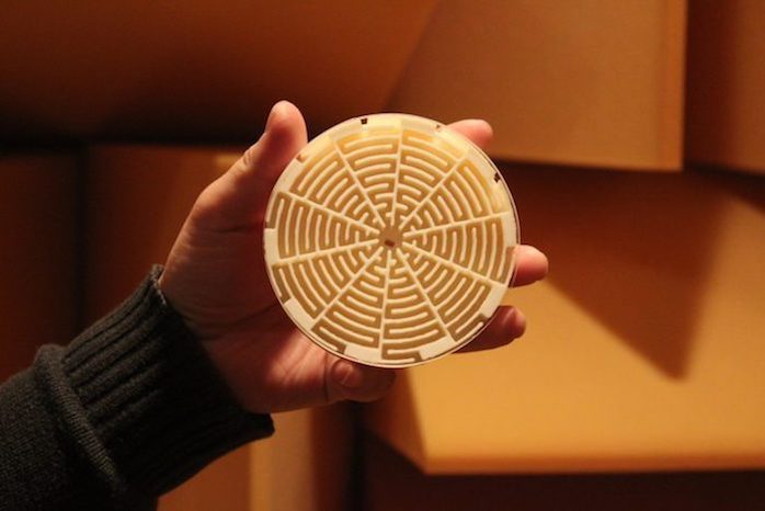 A 3-D model of Maryam Landi’s speaker-enhancement design. Photo by Nathan Towery