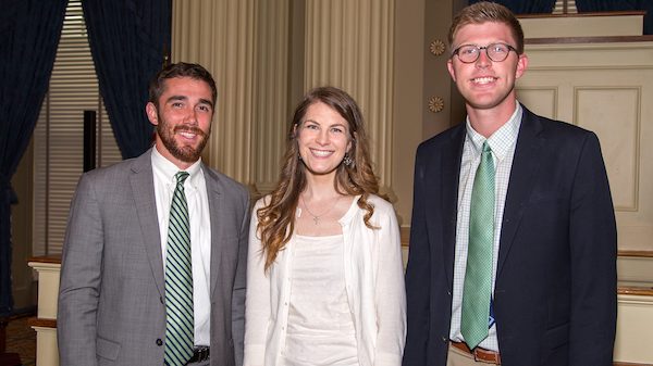 Three recent graduates of the University of Mississippi (from left), Cal Wilkerson, Alison Redding and Kaleb Barnes, have been awarded Mississippi Rural Physicians Scholarships. 