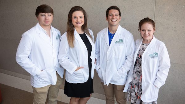 University of Mississippi students (from left) Steven Smith, Katelynn McGowen, Conner Ball and Megan Buchanan have been selected to participate in the undergraduate portion of the Mississippi Rural Physicians Scholarship Program. 