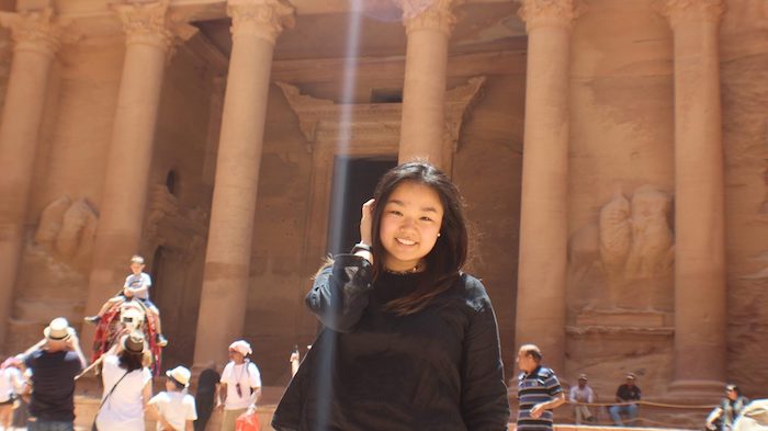 Emily Wang, a junior in the Croft Institute, visits the ancient city of Petra while completing an intensive language institute program in Amman, Jordan, this summer. 