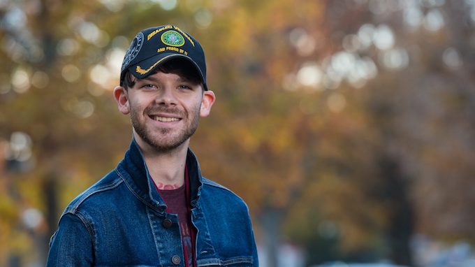 Nicholas Roylance is a theatre arts major at the University of Mississippi, a disabled military veteran and a member of Walkers for Warriors, a nonprofit organization that raises money for military veteran students at Ole Miss. Photo by Kevin Bain