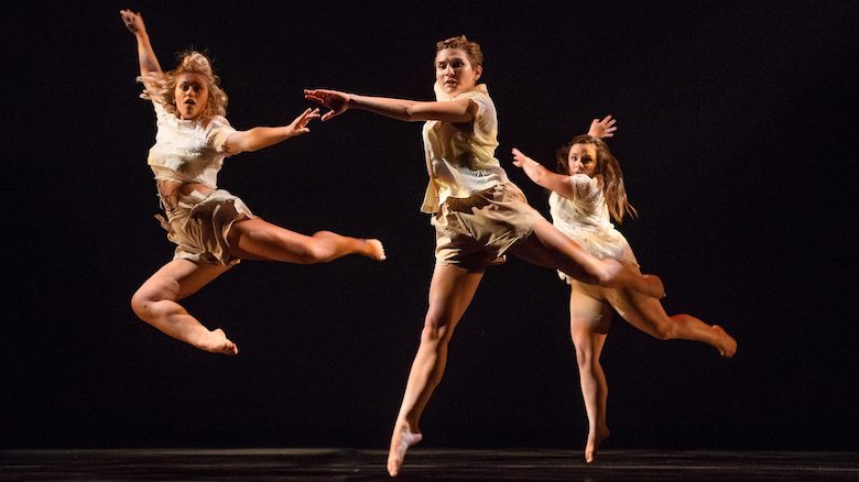 UM students Kaelee Albritton (left), Victoria Burrow and Genevieve Walker perform in Mississippi: The Dance Company’s 2017 annual showcase. This year’s showcase, ‘Calling Terpsichore!’ opens Friday in Meek Auditorium. Photo by Robert Jordan