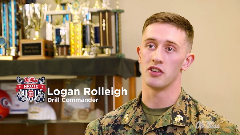 Logan Rolleigh is the drill commander of the UM Navy ROTC Drill Team, which will compete in the ‘national championship’ of drill competitions Friday (March 1).
