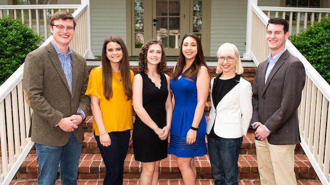 UM students involved in the Summer Undergraduate Research Experience program this summer are (from left) John Hendershot, Madison Dacus, Rachael Pace, Madison Morrow, Jacqueline Knirnschild and Joshua Smith. Photo by Bill Dabney